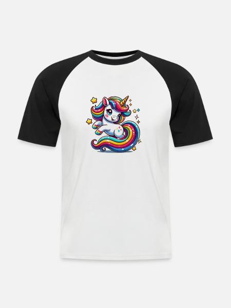 Unicorn - Männer Baseball-T-Shirt - Weiß/Schwarz