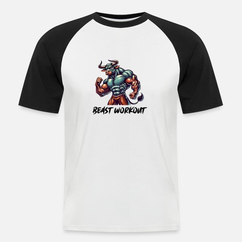 Stier Beast Workout - Männer Baseball-T-Shirt - Weiß/Schwarz