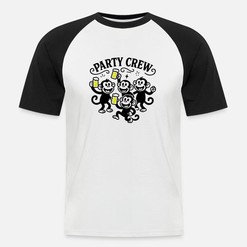 Party Crew Affe Bier - Männer Baseball-T-Shirt - Weiß/Schwarz