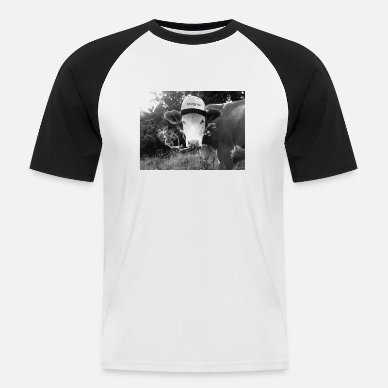 Bekiffte Kuh mit Spliff - Männer Baseball-T-Shirt - Weiß/Schwarz