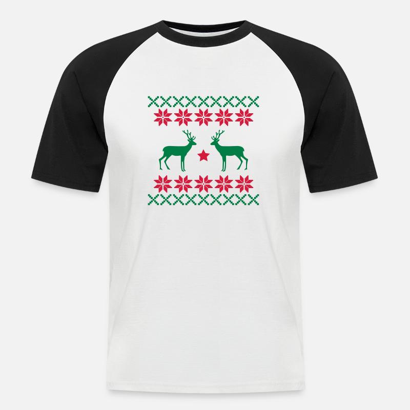 reh_norwegen_muster2 - Männer Baseball-T-Shirt - Weiß/Schwarz