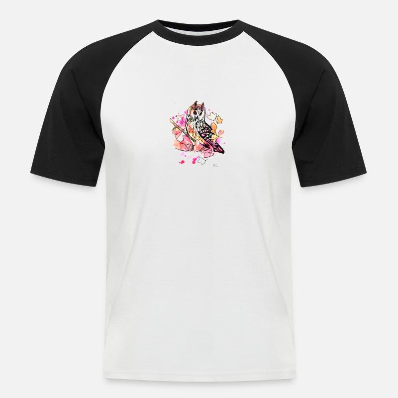 Eule im Herbst 2 - Männer Baseball-T-Shirt - Weiß/Schwarz