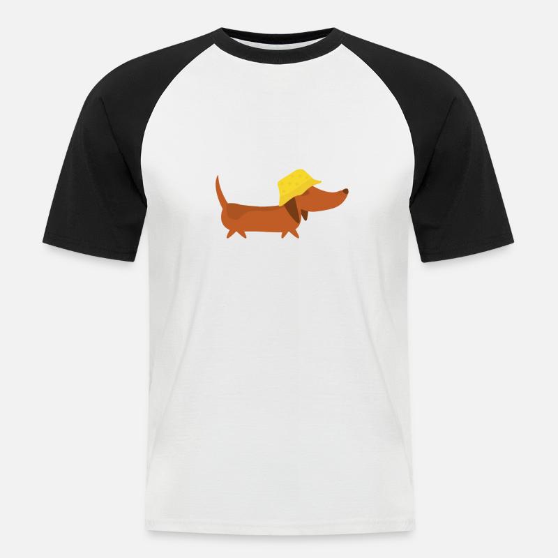 Dackel mit Regenhut - Männer Baseball-T-Shirt - Weiß/Schwarz