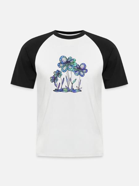 Fleur - T-shirt baseball manches courtes Homme - blanc/noir