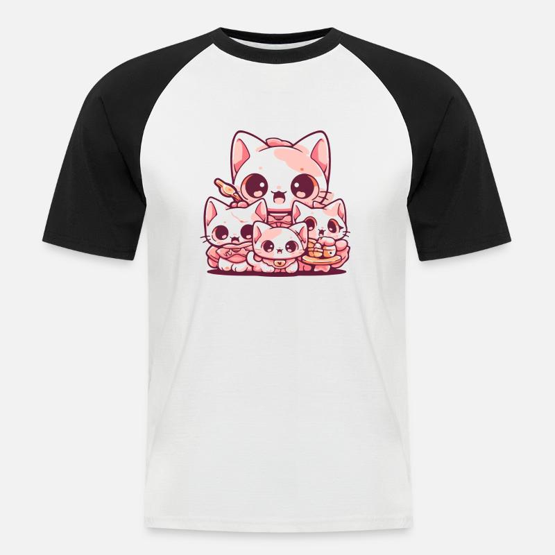 Mutterkatze und ihre Kätzchen - Männer Baseball-T-Shirt - Weiß/Schwarz