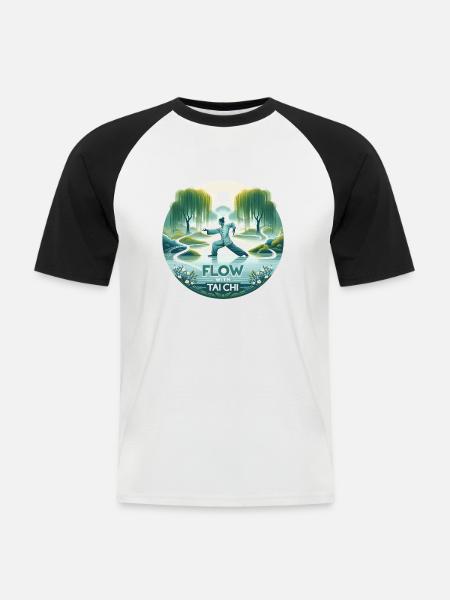 "Flow med Tai Chi" - Tranqu Tai Chi Design - Kortærmet herre-baseballshirt - hvid/sort