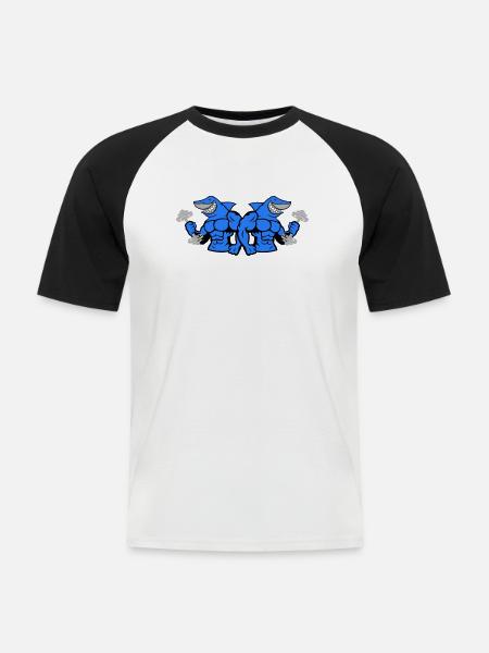 Shark Hai Bodybuilding 2 - Men's Baseball T-Shirt - white/black