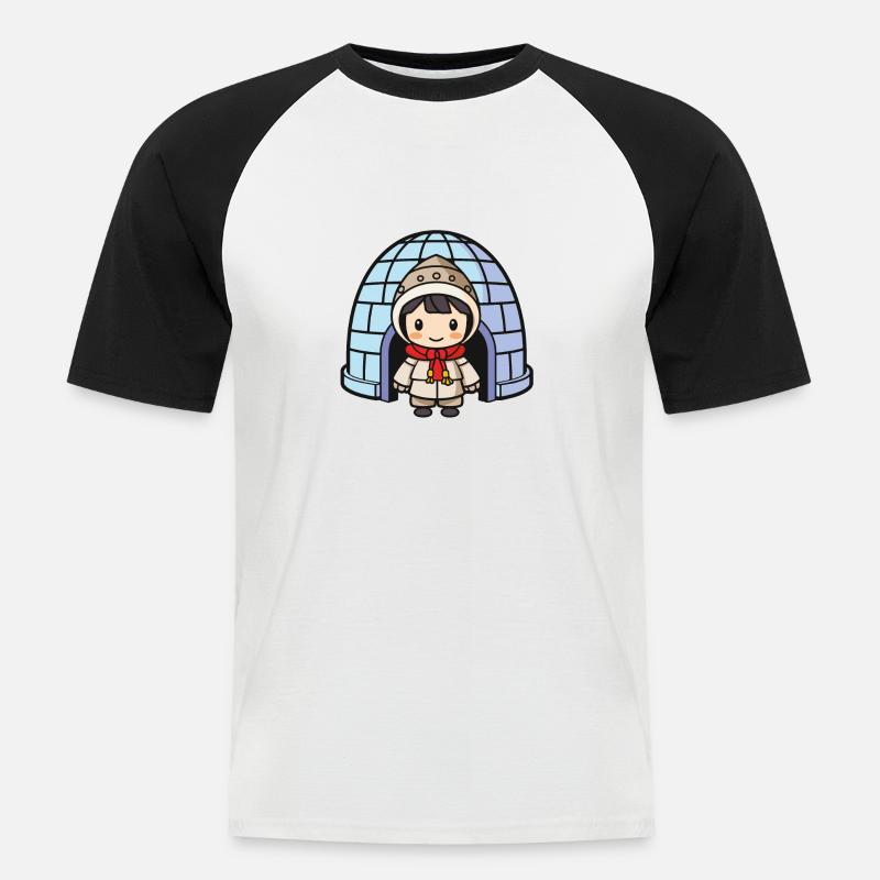 iglu eskimo mädchen - Männer Baseball-T-Shirt - Weiß/Schwarz
