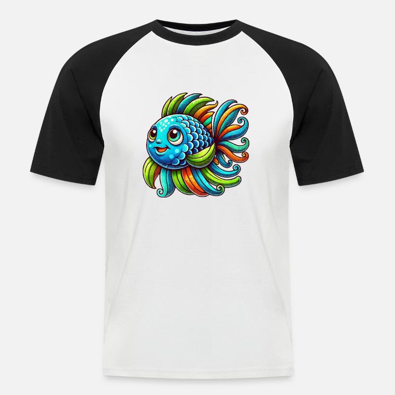 fisch comic - Männer Baseball-T-Shirt - Weiß/Schwarz