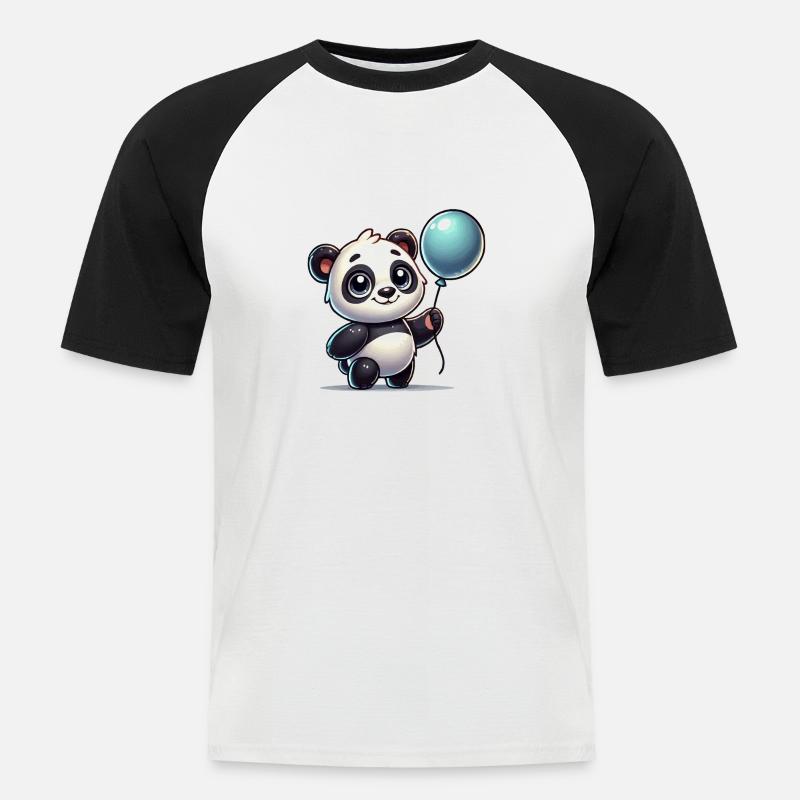 panda comic ballon - Männer Baseball-T-Shirt - Weiß/Schwarz