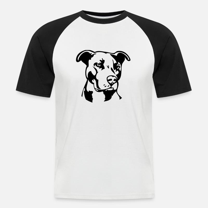 Pitbull einfarbig - Hund Kampfhund - Männer Baseball-T-Shirt - Weiß/Schwarz
