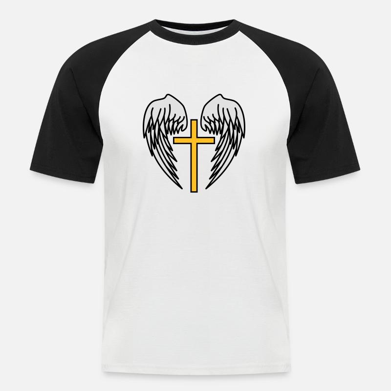 Santa Croce Gesù Cristo Ali Angelo Cielo - Maglia da baseball a manica corta da uomo - bianco/nero