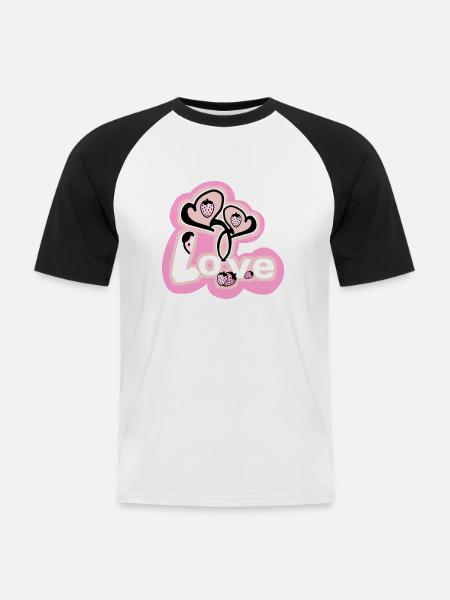 Liebe - Erdbeeren - Männer Baseball-T-Shirt - Weiß/Schwarz