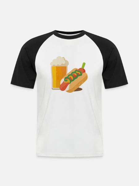 Bier und Hot Dog - Männer Baseball-T-Shirt - Weiß/Schwarz