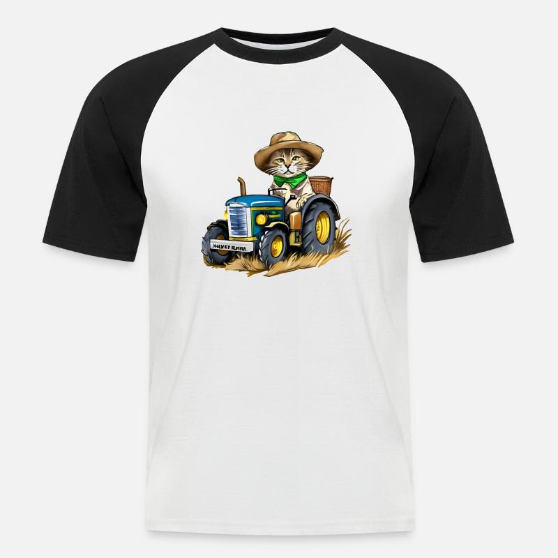 bauer katze - Männer Baseball-T-Shirt - Weiß/Schwarz