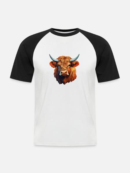 Hochlandrind - Männer Baseball-T-Shirt - Weiß/Schwarz