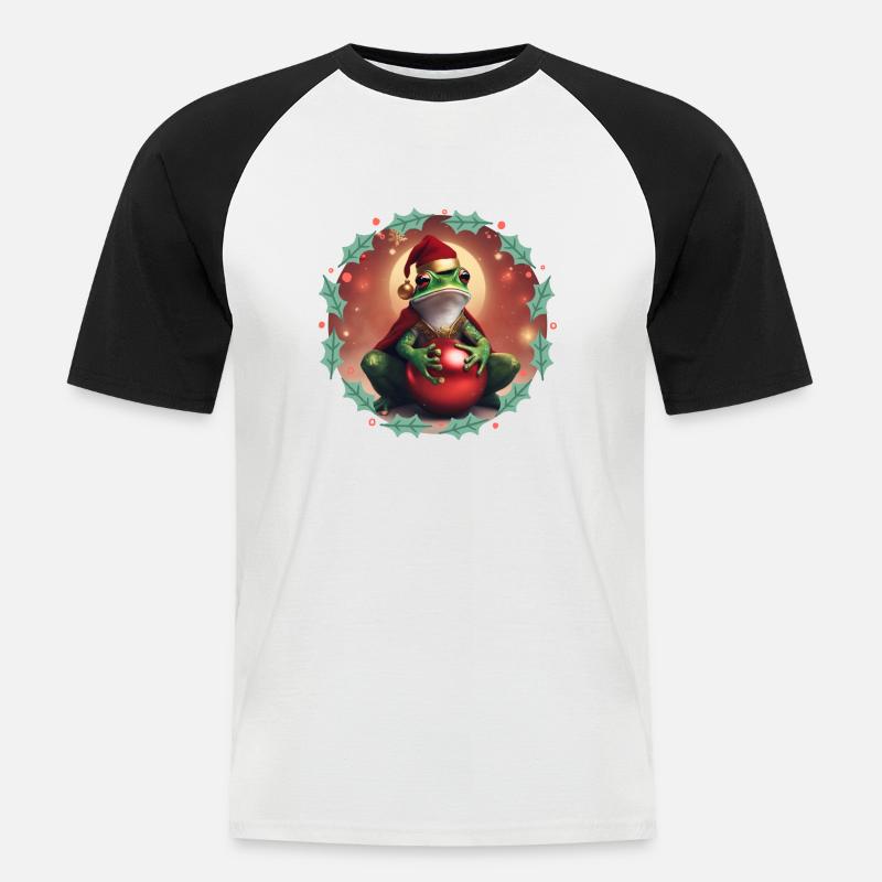 Frosch mit Weihnachtskugel 2 - Männer Baseball-T-Shirt - Weiß/Schwarz
