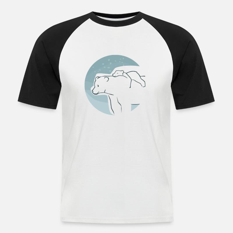 Eisbär mit Jungem - Männer Baseball-T-Shirt - Weiß/Schwarz