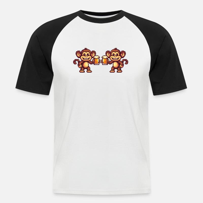 Affe Team Bier Party - Männer Baseball-T-Shirt - Weiß/Schwarz