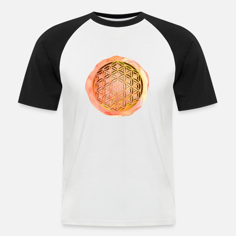 Lebensblume 3D - Männer Baseball-T-Shirt - Weiß/Schwarz