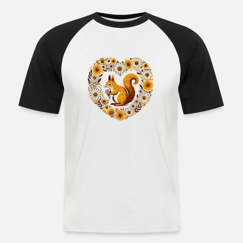 Écureuil roux - T-shirt baseball manches courtes Homme - blanc/noir