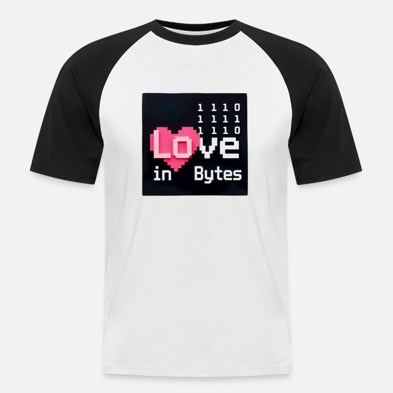 Liebe in Bytes Pixel Art - Männer Baseball-T-Shirt - Weiß/Schwarz
