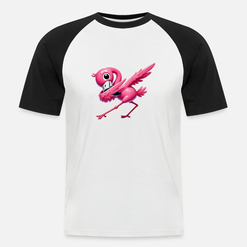 flamingo dabbing - Männer Baseball-T-Shirt - Weiß/Schwarz