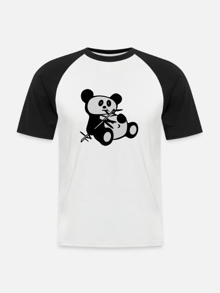 lazy panda - T-shirt baseball manches courtes Homme - blanc/noir