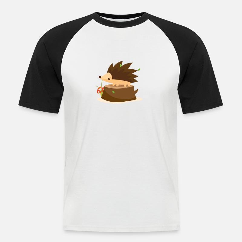 Igel auf Baumstumpf - Männer Baseball-T-Shirt - Weiß/Schwarz