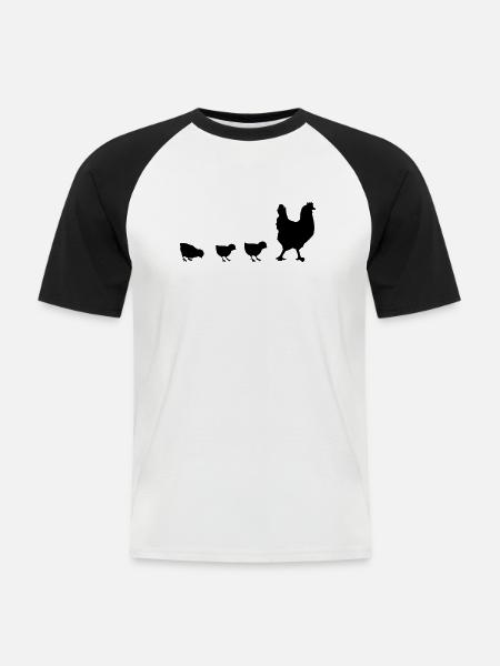 Henne und Küken - Männer Baseball-T-Shirt - Weiß/Schwarz