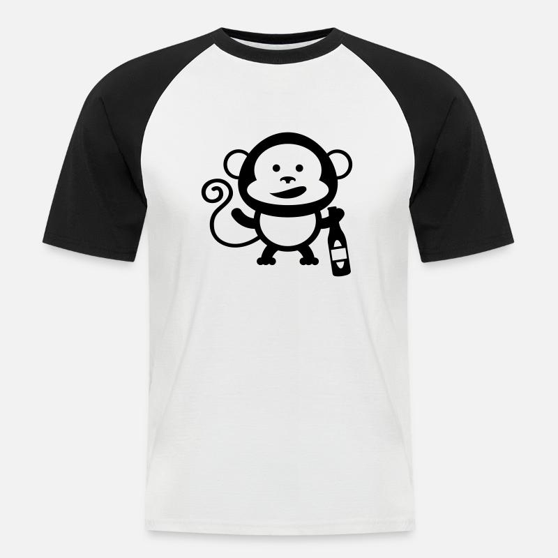 monkey beer comic - Männer Baseball-T-Shirt - Weiß/Schwarz