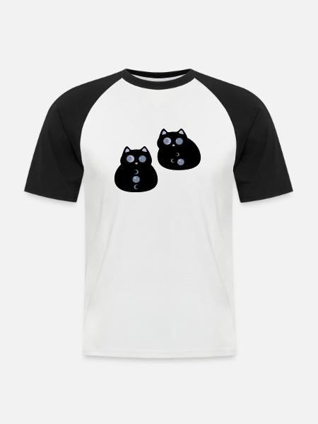 Katzen mit Mondaugen - Männer Baseball-T-Shirt - Weiß/Schwarz