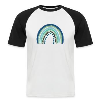 Blau Grüner Regenbogen mit Punkten - Männer Baseball-T-Shirt - Weiß/Schwarz - Vorne - Nik (191cm)
