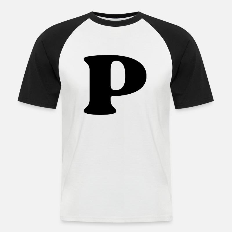 Buchstabe p - Männer Baseball-T-Shirt - Weiß/Schwarz