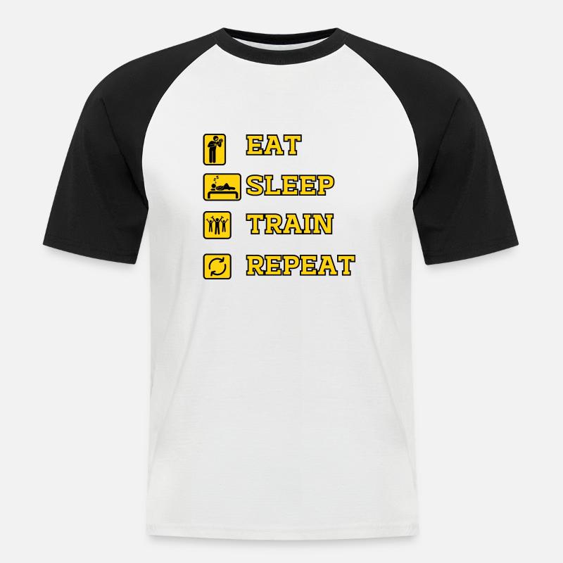 Eat Train Repeat - Männer Baseball-T-Shirt - Weiß/Schwarz