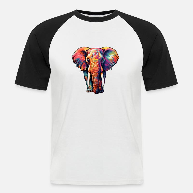 Elefant psychedelisch - Männer Baseball-T-Shirt - Weiß/Schwarz