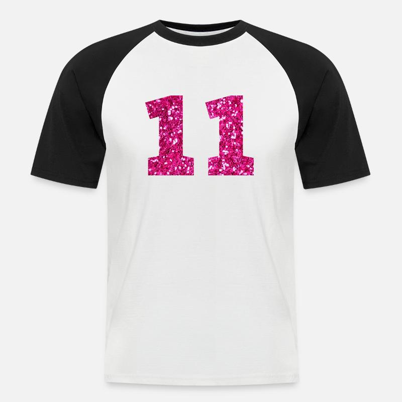 Numero 11 Glitter Rosa - 11° Compleanno - Maglia da baseball a manica corta da uomo - bianco/nero