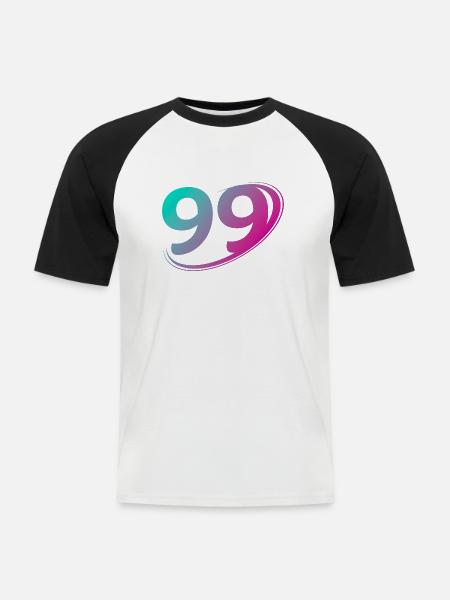 Nummer 99 flerfarvet - Kortærmet herre-baseballshirt - hvid/sort