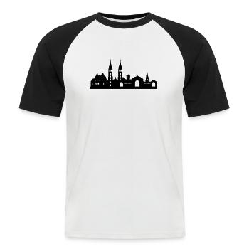 Skyline Nürnberg klein - Männer Baseball-T-Shirt - Weiß/Schwarz - Vorne - Nik (191cm)