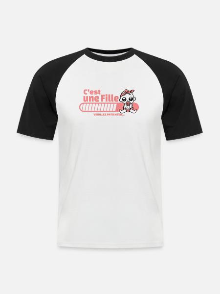 annonce grossesse - c'est une fille - T-shirt baseball manches courtes Homme - blanc/noir