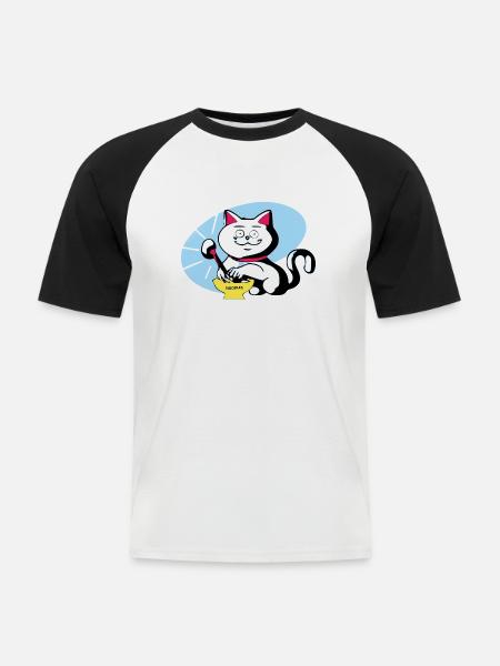 Chat et ramen - T-shirt baseball manches courtes Homme - blanc/noir