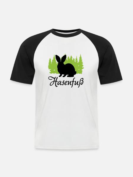"Hasenfuß: Charmant schüchtern" - Männer Baseball-T-Shirt - Weiß/Schwarz