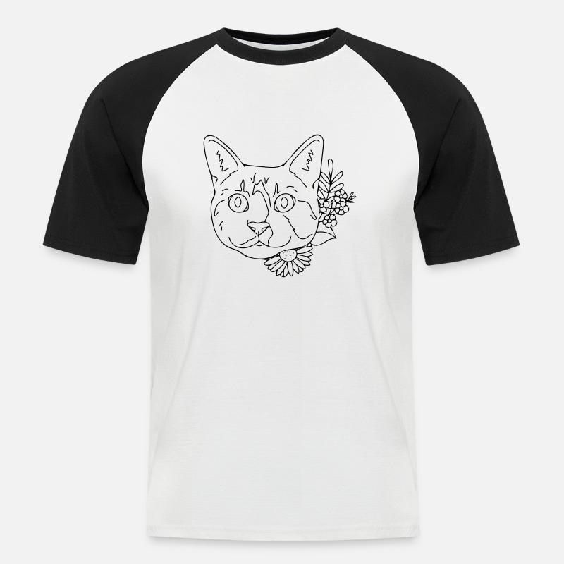 Katze - Männer Baseball-T-Shirt - Weiß/Schwarz