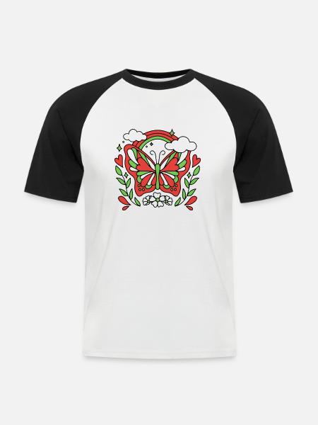 Papillon rétro - T-shirt baseball manches courtes Homme - blanc/noir