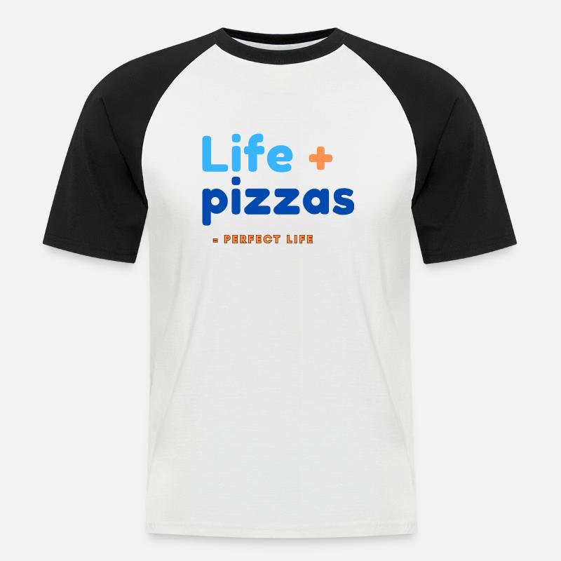 Leben + Pizza = perfektes Leben - Männer Baseball-T-Shirt - Weiß/Schwarz