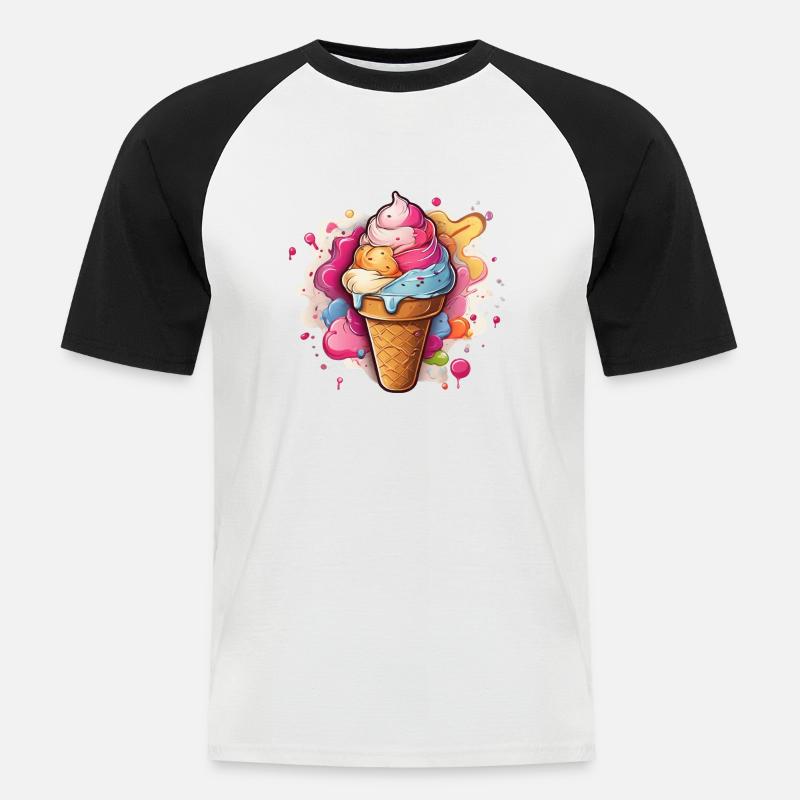 Leckeres buntes Softeis - Männer Baseball-T-Shirt - Weiß/Schwarz
