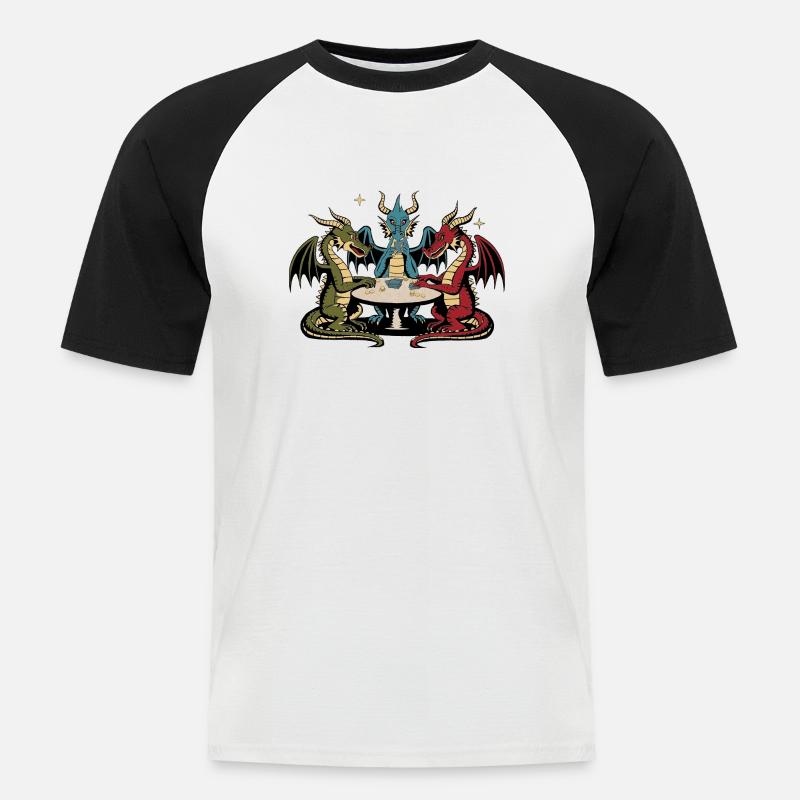 Drachen-Spielkarten - Männer Baseball-T-Shirt - Weiß/Schwarz