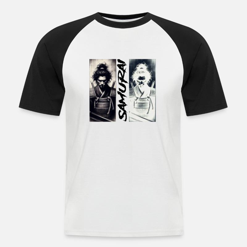 Samurai - Männer Baseball-T-Shirt - Weiß/Schwarz