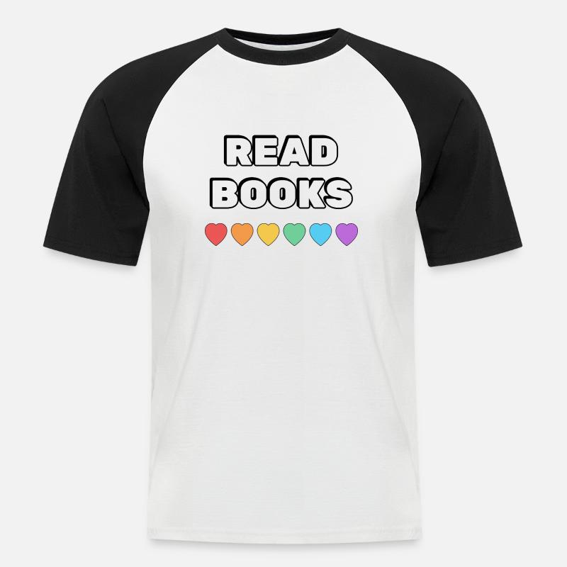 Read Books Rainbow Hearts - Men's Baseball T-Shirt - white/black