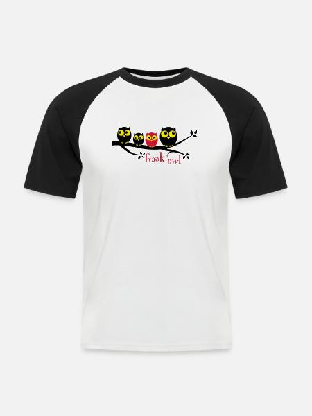 Freak Owl 3 Farbig - Männer Baseball-T-Shirt - Weiß/Schwarz